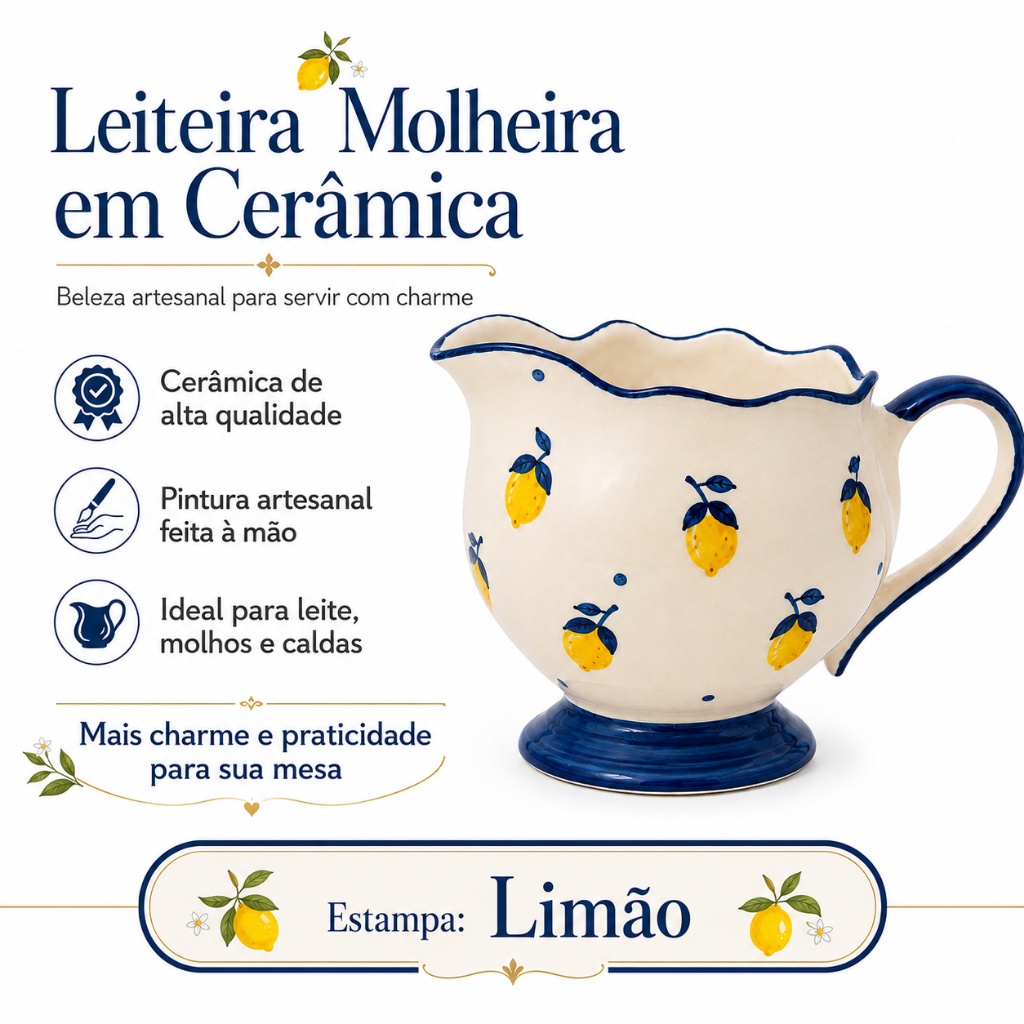 Leiteira Molheira Cerâmica Artesanal Jarra Mesa Molhos E Sopas Caldos Chocolate Quente Café Cozinha.