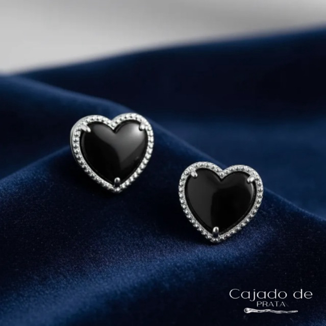 Brinco Coração Preto 10mm Em Prata 925 Feminino Delicado — imagem 2 de 2