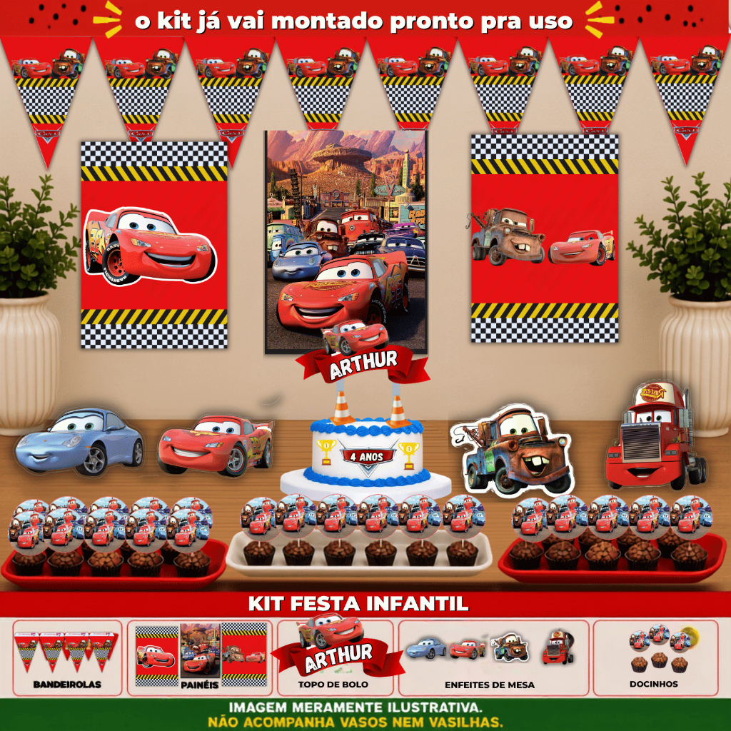 Kit festa só um bolinho Carros Relâmpago Mcqueen - Aniversário - Mesversário
