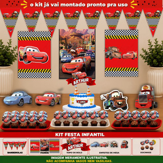 Kit festa só um bolinho Carros Relâmpago Mcqueen - Aniversário - Mesversário