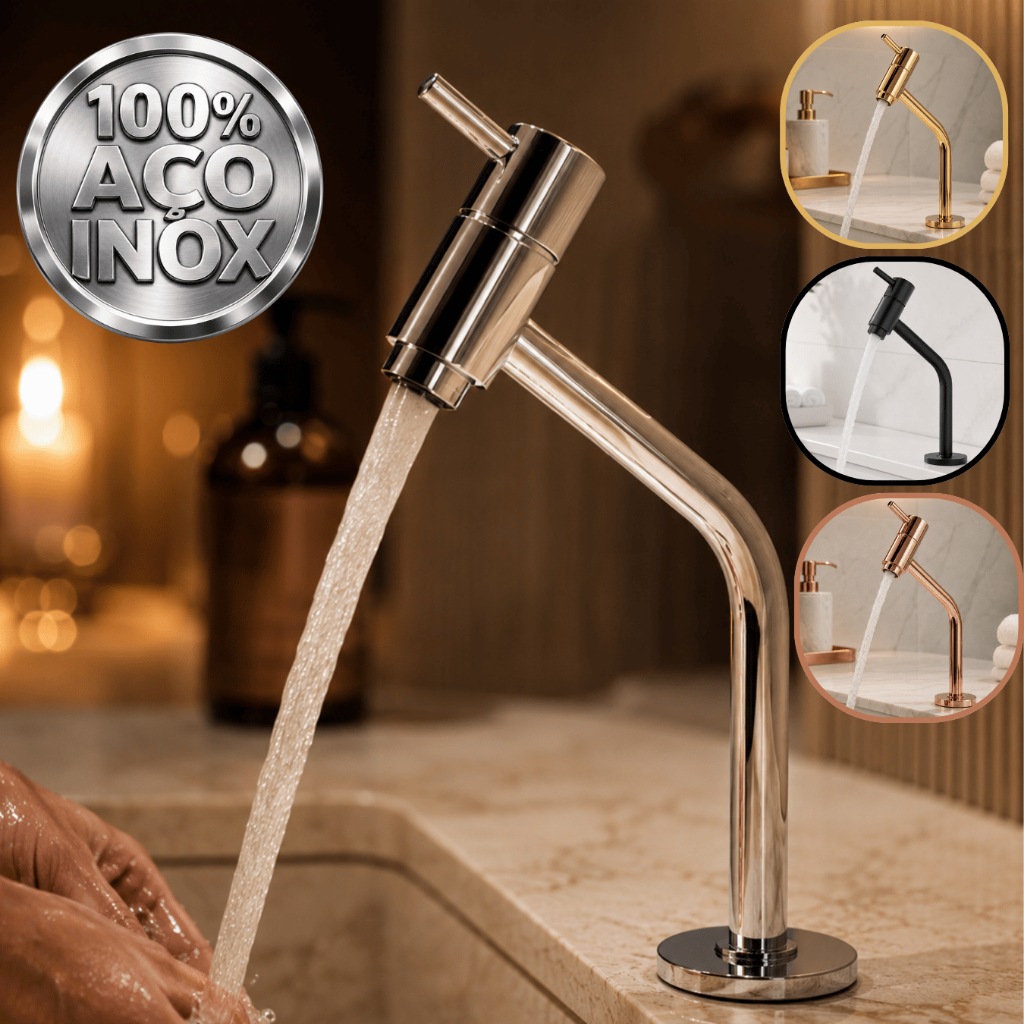 Torneira para Pia de Banheiro Inox Bica Alta e Baixa Torneira Bancada Lavabo 100