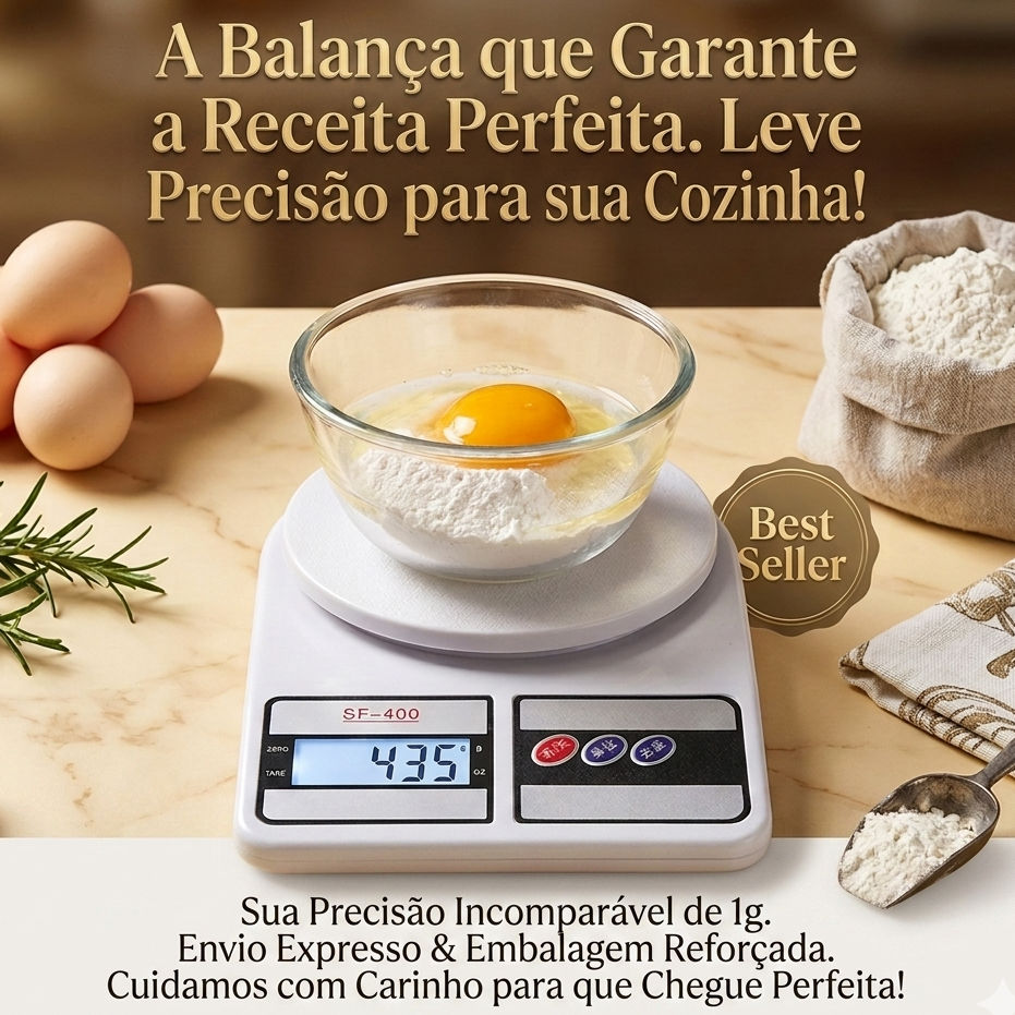 Balança Digital de precisão para Cozinha 10kg medidas exatas, fitness, confeitaria, pesar.