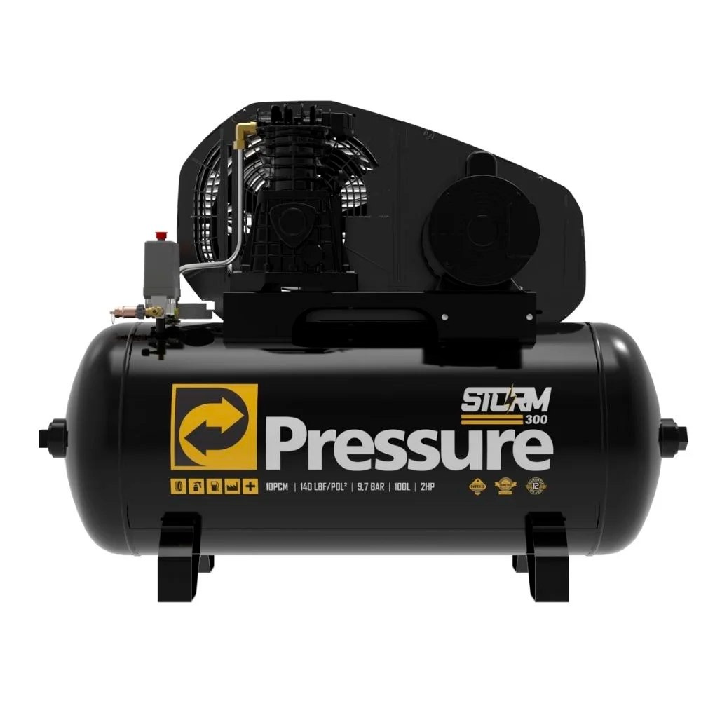 Compressor de Ar 10 Pés 2HP 100 Litros 110/220V Monofásico Borracharia Oficina Marcenaria - Pressure