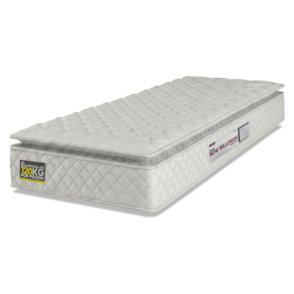 Colchão Solteiro Espuma D33 Pillow Top New Millenium 88x188x19cm Branco Hellen - Suporta Até 120 Kg Por Pessoa