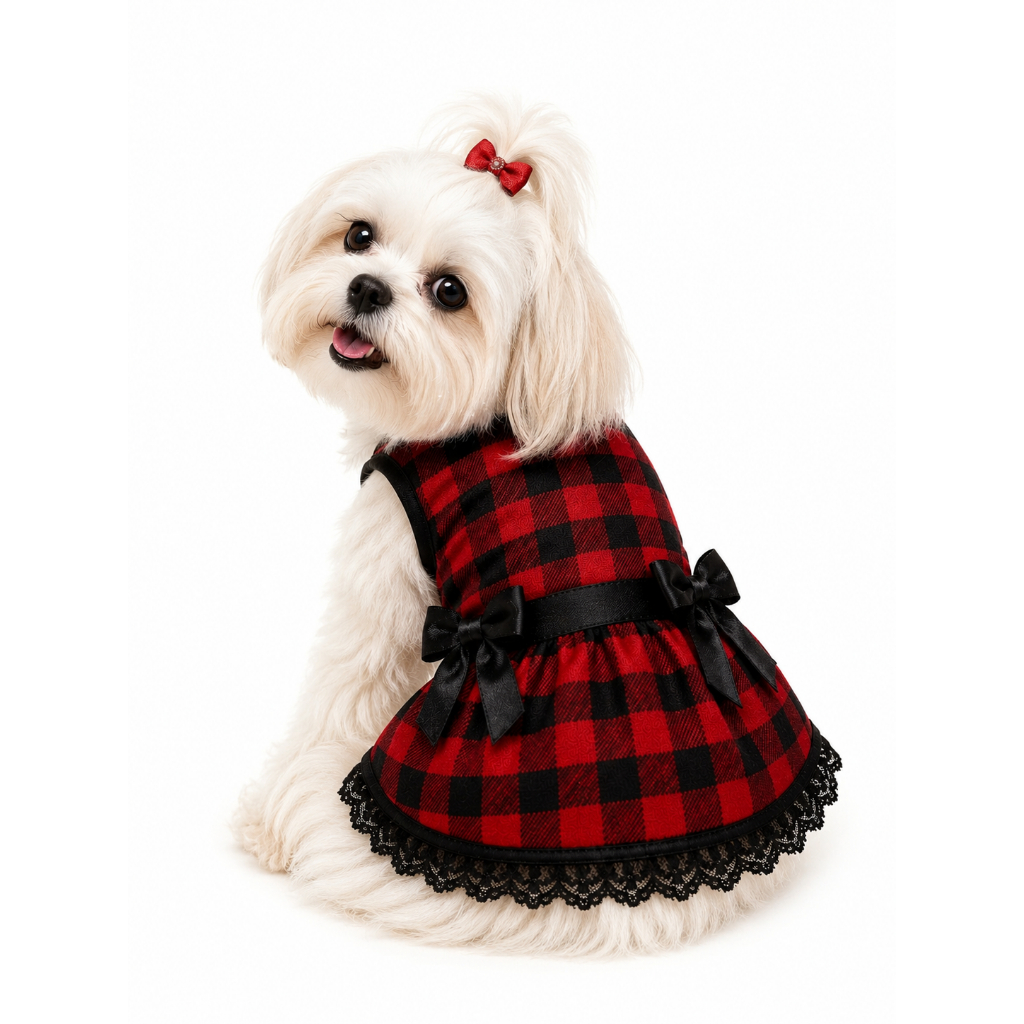 Roupinha Festa Junina Pet, Vestido Xadrez Pet com Renda e Laço, Vestidinho Fêmea