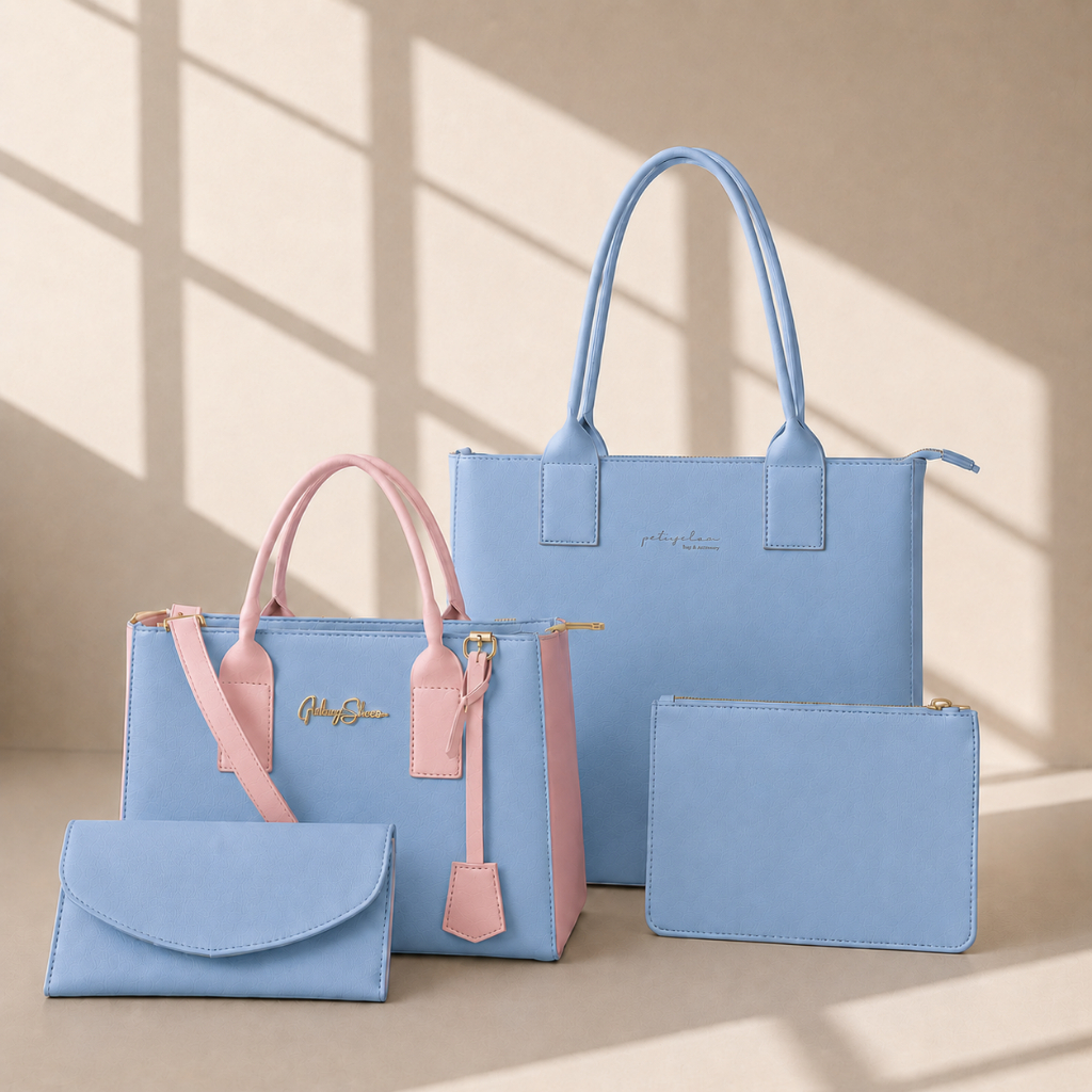Kit 4 Bolsa Feminina Sacola Grande Alça De Ombro Em Couro Sintético Moderno Versátil Bolsa Faculdade