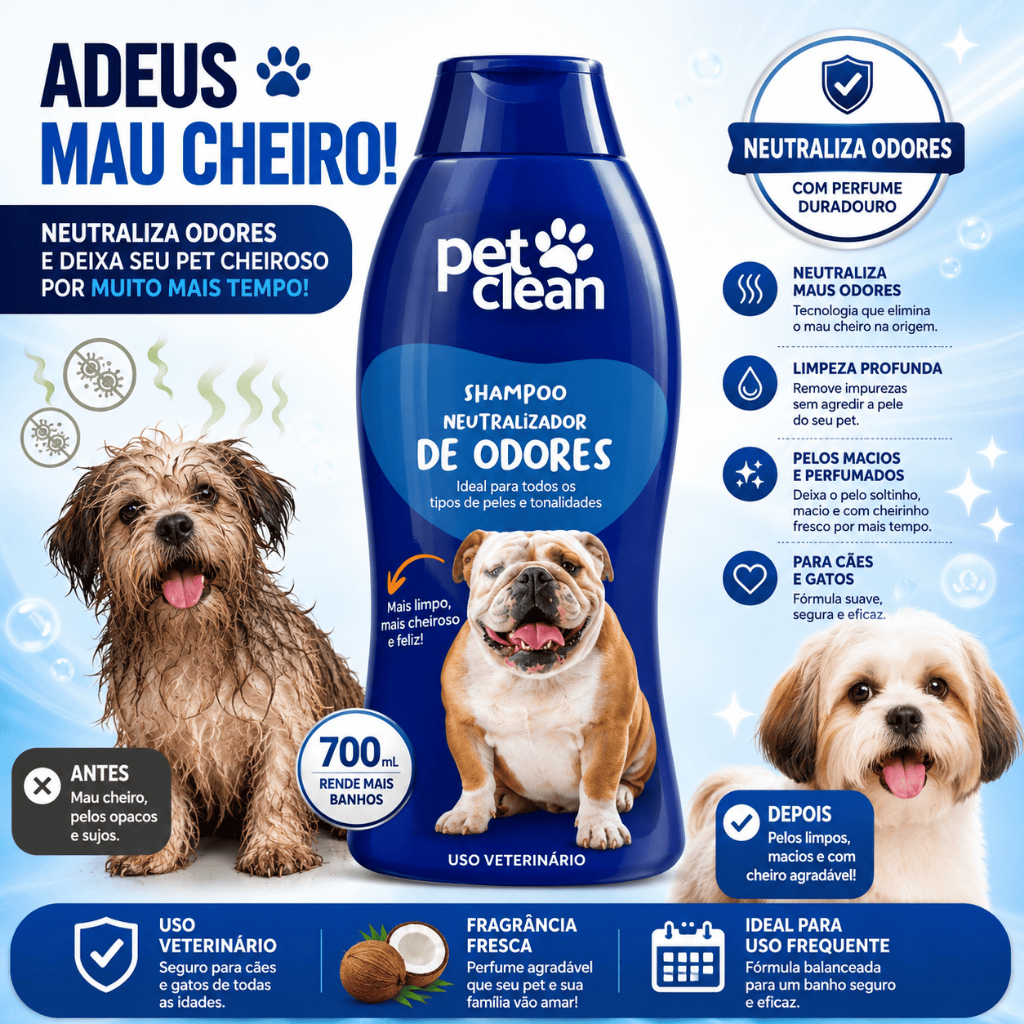 Shampoo Neutralizador de Odores Pet Clean 700ml para Cães e Gatos