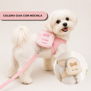 Coleira Guia Com Mochila Pet Cachorro Gato Peitoral
