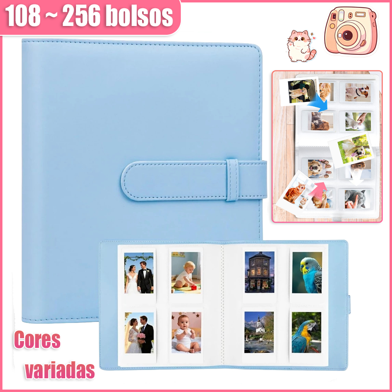 Álbum de Fotos Kpop em Couro PU, 108~256 Encaixes, Alta Capacidade, para Cartões e Fotos Instax Mini 12/11/9/8 e Polaroi