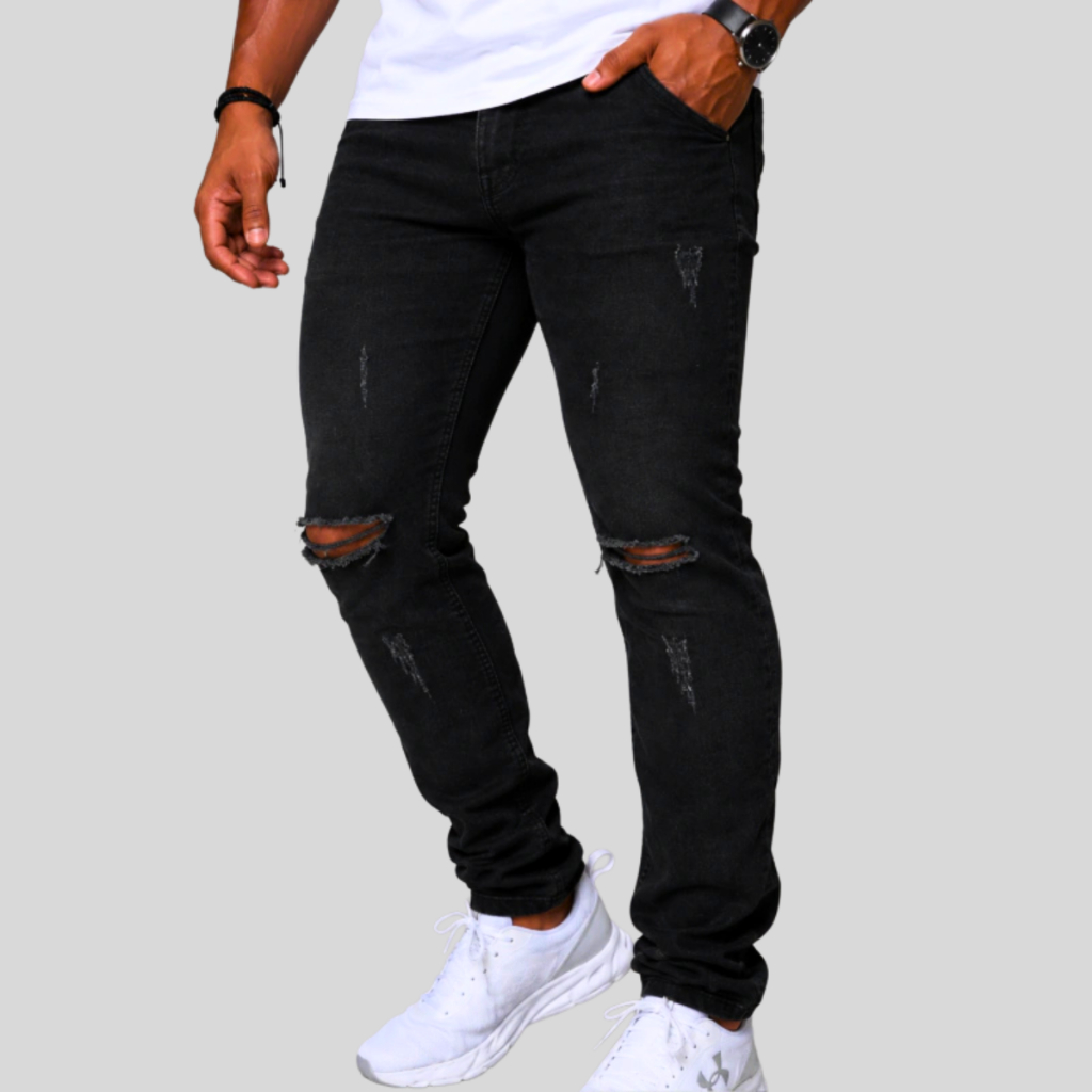 Calça Jeans Masculina Preta Rasgada Skinny Com Lycra Elastano Premium - Destroyer Slim Com Elastano