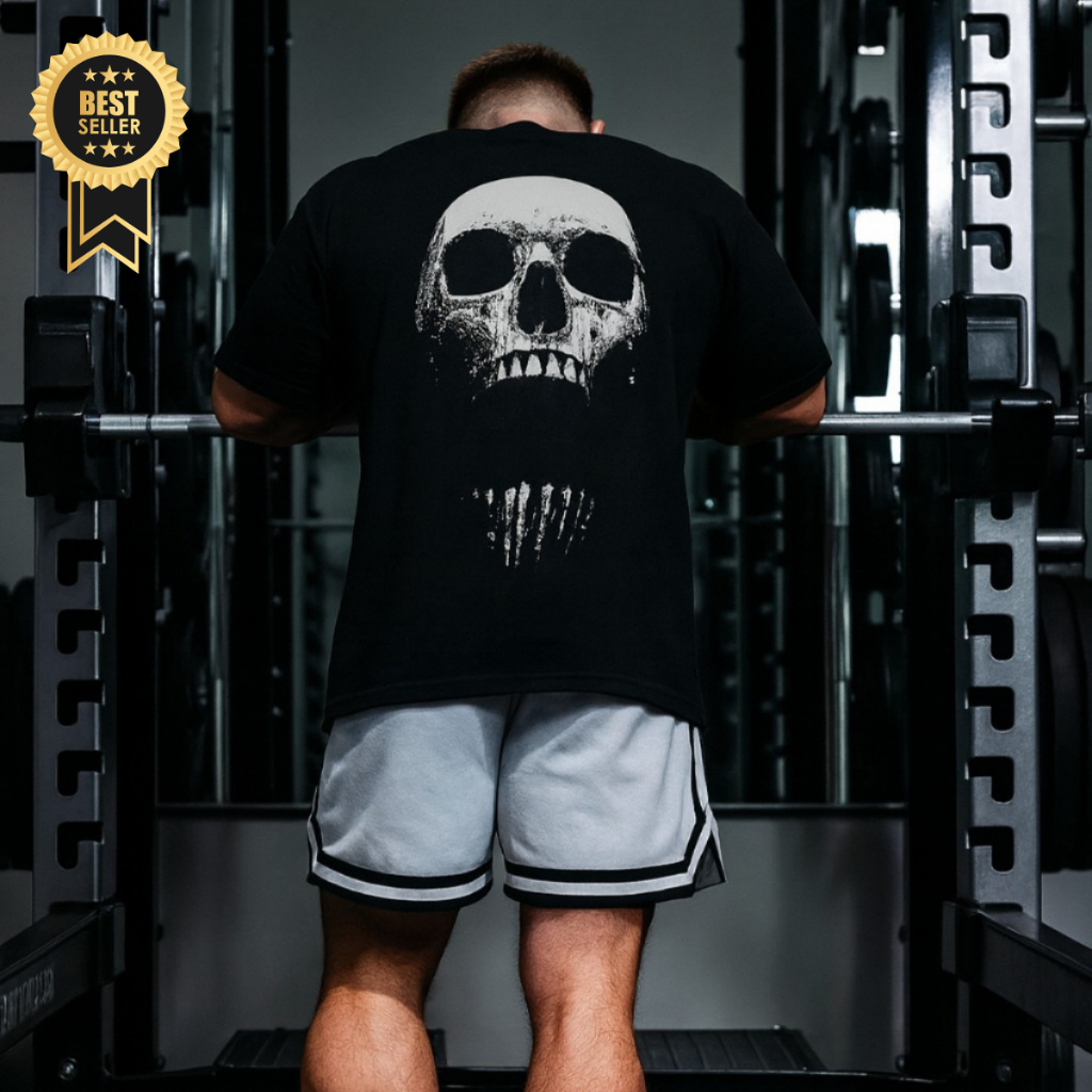 Camiseta Oversized Masculina Streetwear Algodão Caveira Academia BT