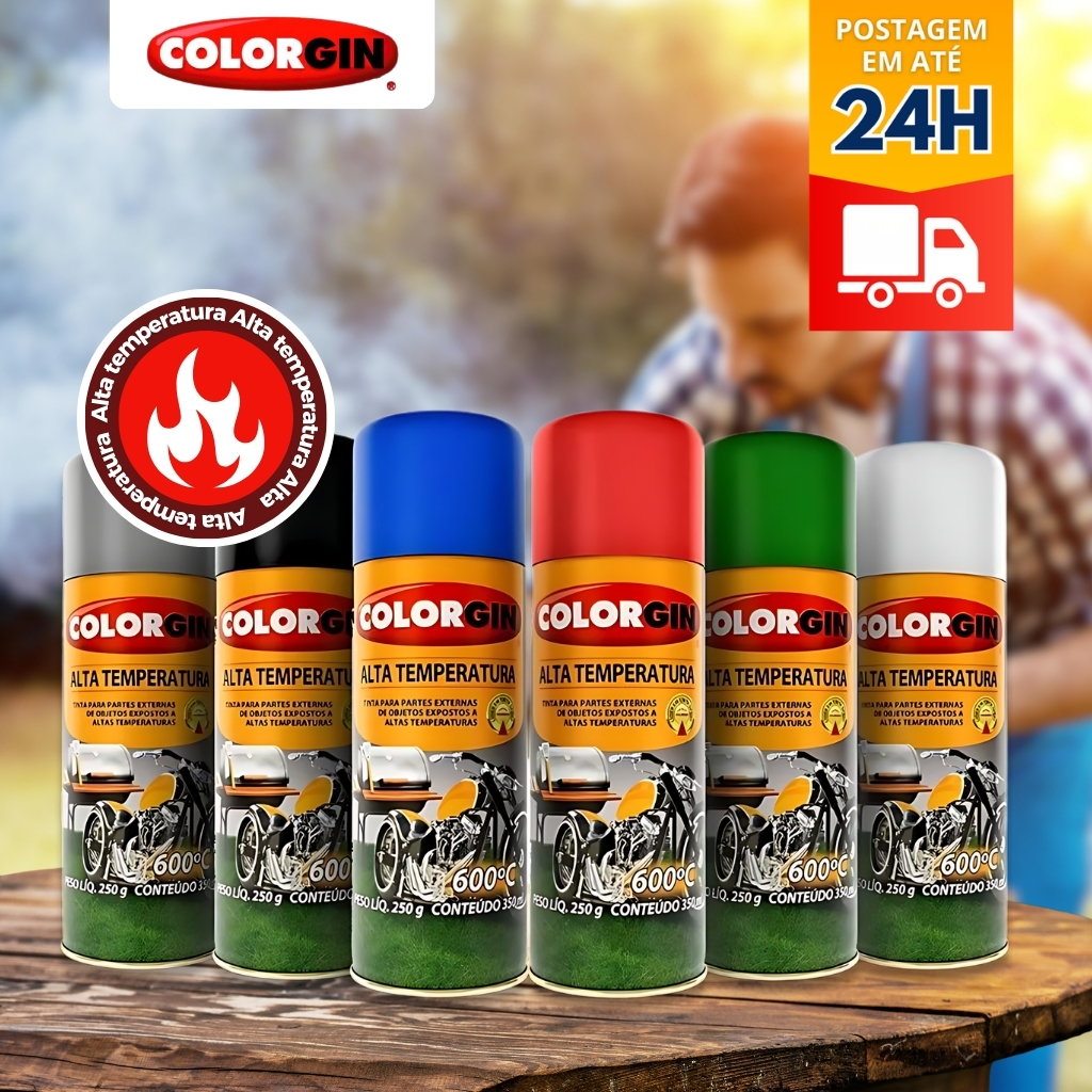 Tinta Spray Alta Temperatura 600ºc Preto Branco/Aluminio/Prata Colorgin 300ml