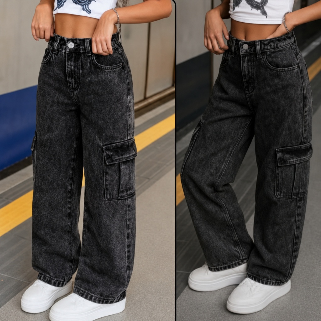 Calça Wide Leg Marmorizada Preta Estilosa Meninas Pantalona Grafite 4-16 Moda Regulagem