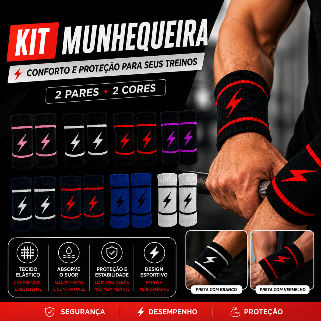 kit com 2 Pares de Munhequeira seca suor, par - beach tennis / Tênis / Crossfit / Handebol