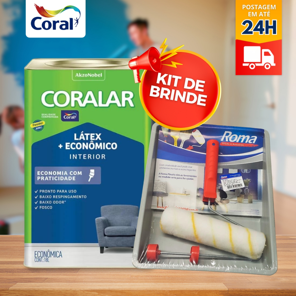 Kit Tinta Látex Econômica Parede Nova Branco Lt 18L + 1 Conjunto de Pintura c/3pçs
