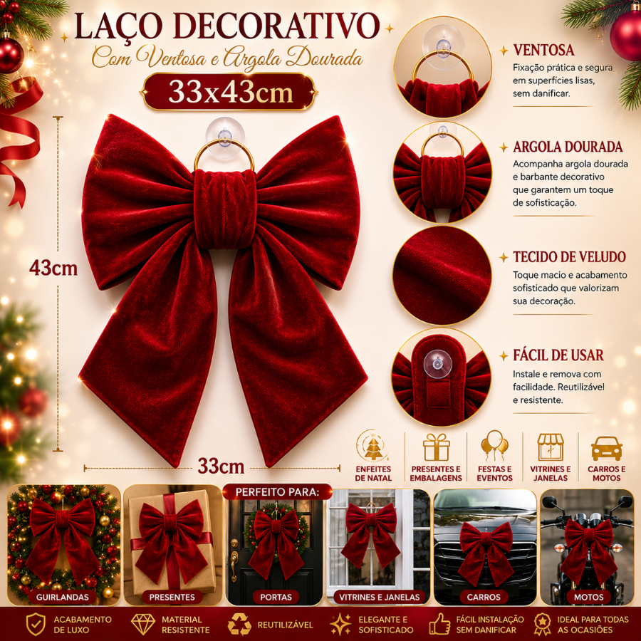 Laço VELUDO COM ARGOLA 33 x 43 decoração, motos, entrega de presente para decoração e Natal de alta Qualidade -Unidade