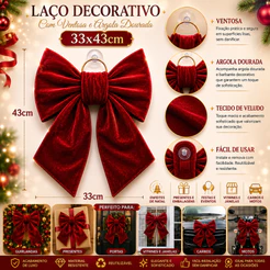Laço VELUDO COM ARGOLA 33 x 43 decoração, motos, entrega de presente para decoração e Natal de alta Qualidade -Unidade