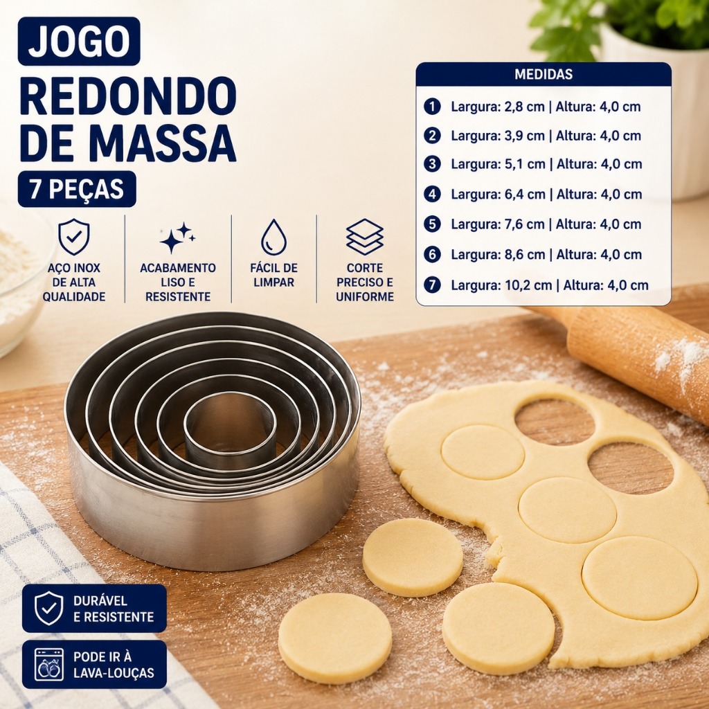 Kit Cortador de Massa Aro Redondo com 7 Peças Decoração
