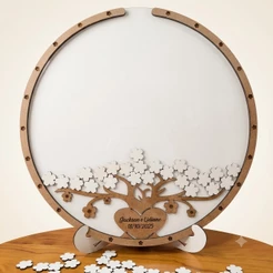 Quadro de Assinaturas Casamento e Aniversário Redondo Árvore e Flores
