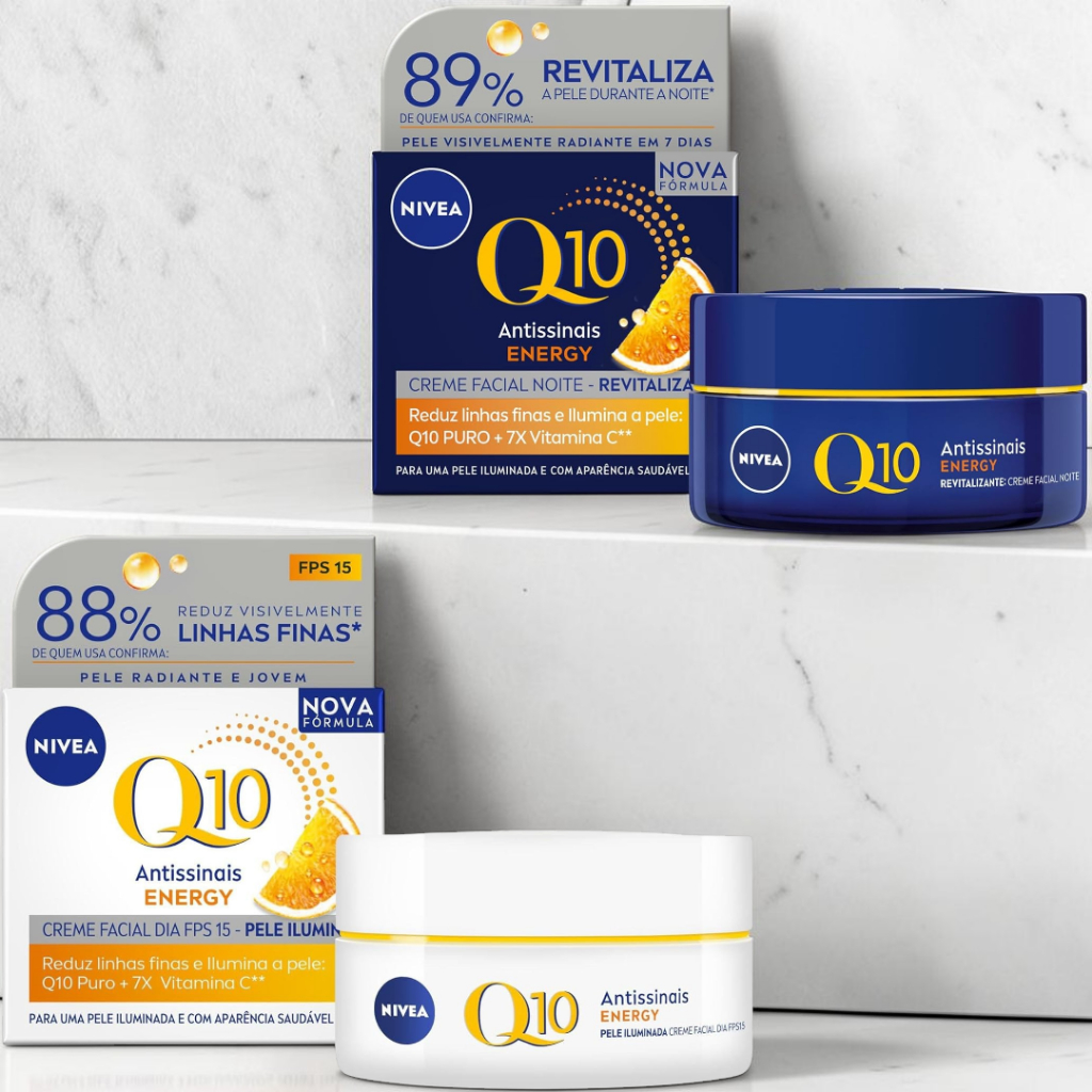 Kit Creme facial Antissinais Q10 Energy Dia FPS15 e Q10 Energy Noite 50g cada, anti-idade Nivea