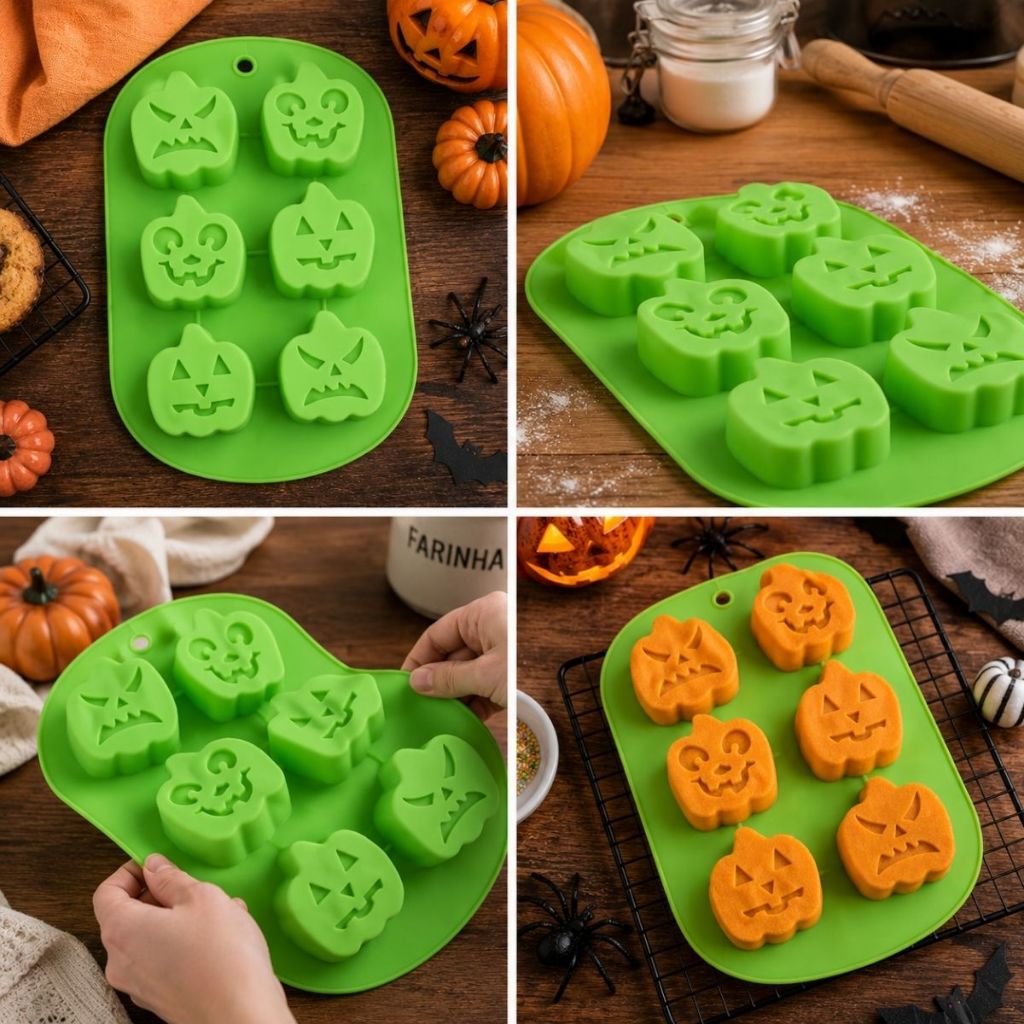 Forma Silicone Moldes Halloween Doce Bolo Chocolate Aboboras Festa Forminha de Silicone