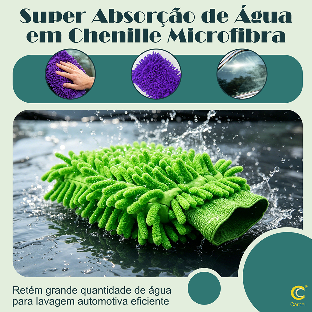 Luva de Lavagem Automotiva Microfibra Chenille Super Absorvente Não Risca — imagem 2 de 2