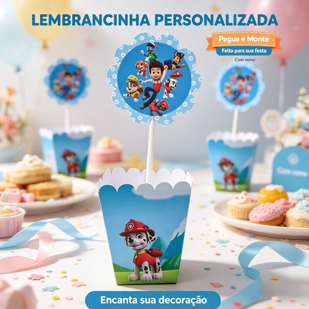 Centro de Mesa Cachepô Personalizado Patrulha Canina Festa Infantil, Lembrancinha Criativa