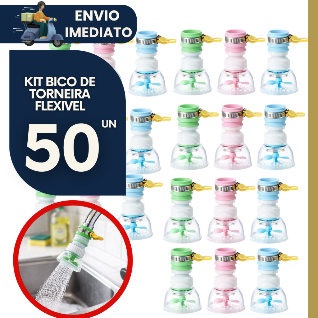 Kit 50 Bico de Torneira Chuveirinho Cozinha Econômico Giratório Arejador de Torneira 360° Universal