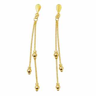 Brinco Pêndulo Fio Duas Correntes Banhado a Ouro 18K