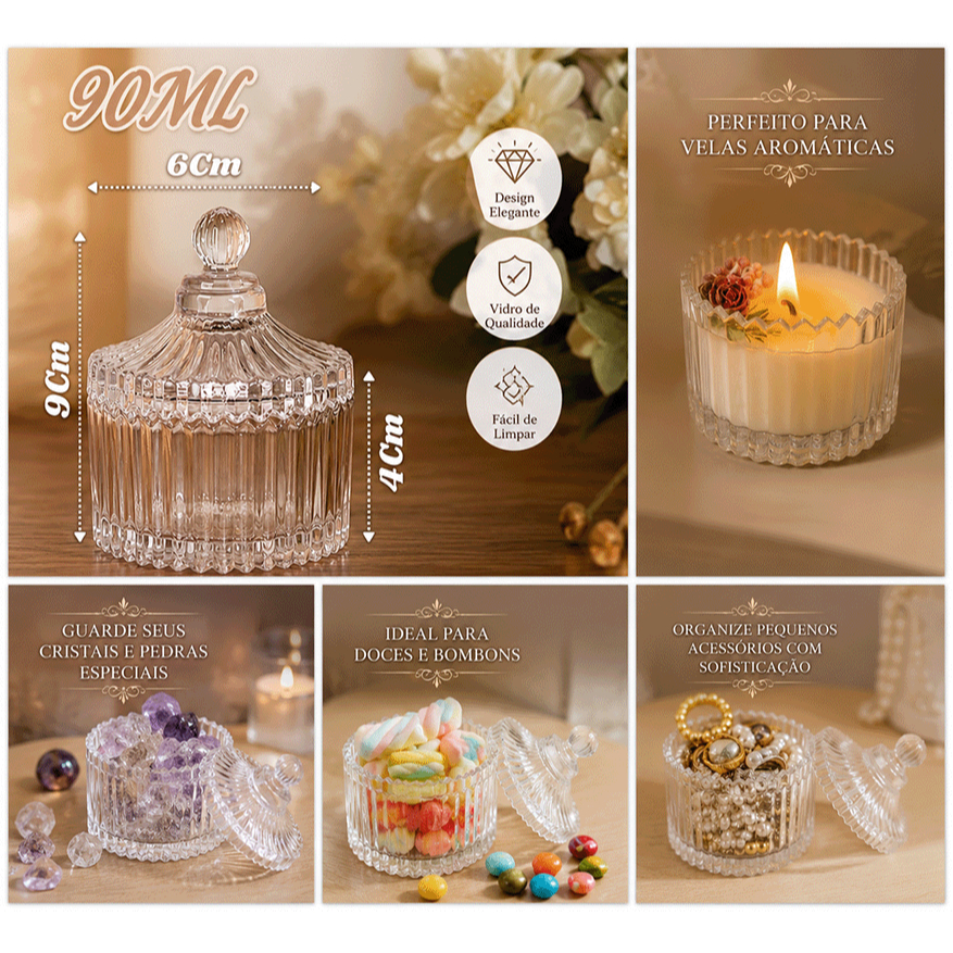 Mini Bomboniere Potiche Vidro com Tampa 90ml - Lembrancinha Casamento Batizado Festa