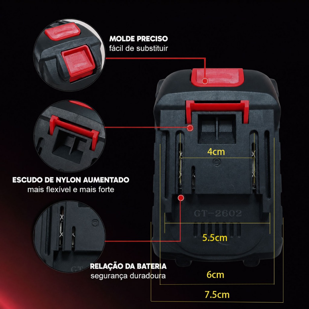 Bateria de Lítio Recarregável 21V 1.3Ah Compatível Motosserra Ferramentas