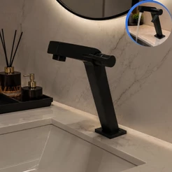 Torneira Luxo Banheiro Preto Metal Naja Premium 1/4 Volta