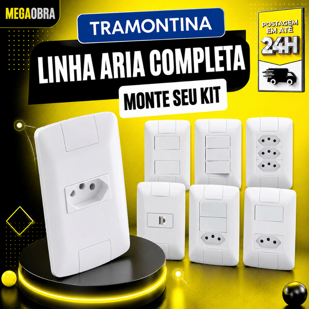 Tomadas e Interruptores Tramontina Linha Aria Completa 10A 20A Placa Modular 4x2 4x4 Branca