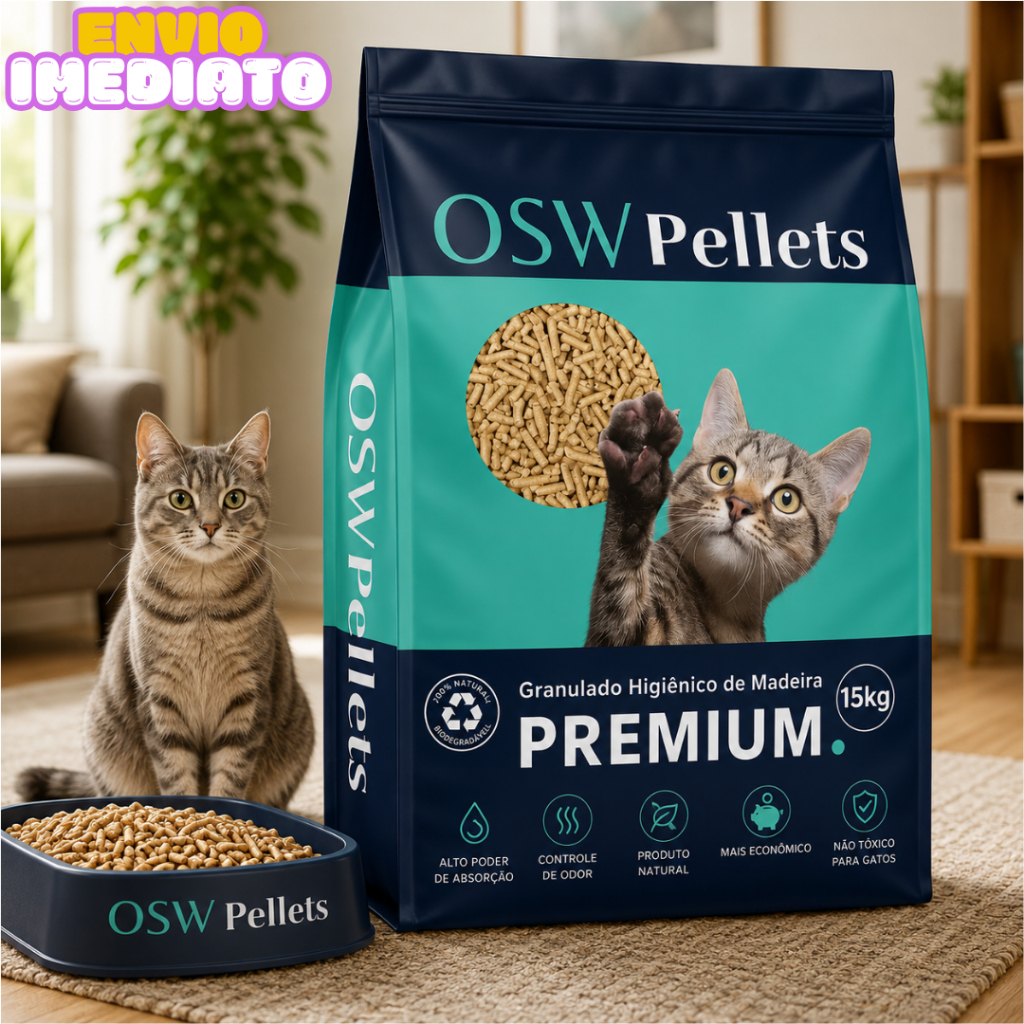 Areia p/Gatos Granulado Madeira Natural 15/20/30KG Reflorestamento Pinus Gato - Envio Imediato