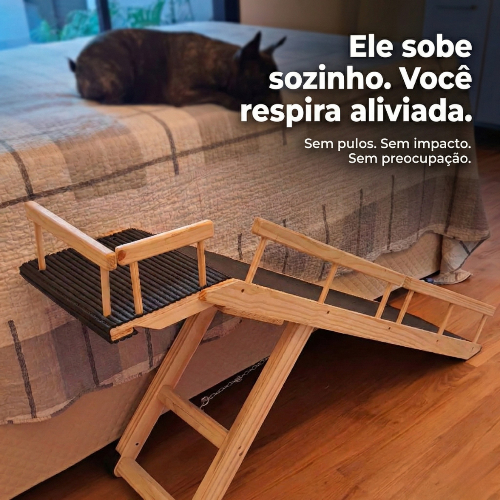 Rampa Escada Para Pet De Até 25 Kg Regulável Até 75 Cm Com Grades Ergonômica Antiderrapante