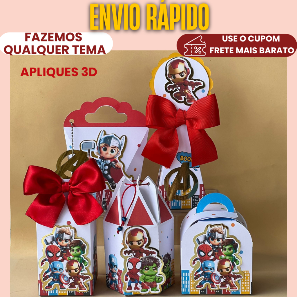 Kit Célebre Lembrancinha Vingadores baby Personalizadas caixinhas para aniversário com apliques 3D│Pegue e Monte