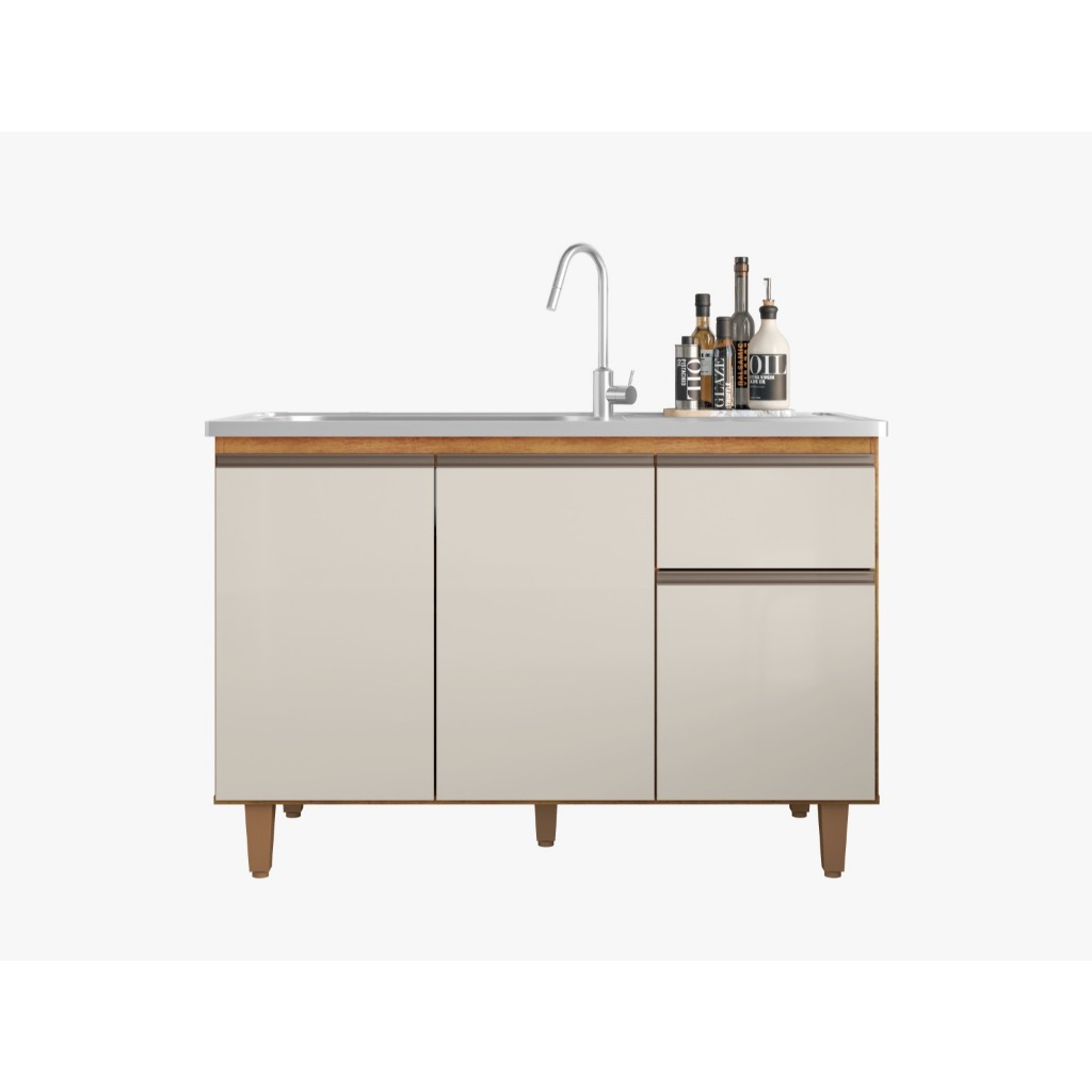 Balcão para Pia de Cozinha MDF/MDP 120cm Sem Tampo Armário Cozinha Gabinete 3 Portas 1 Gaveta
