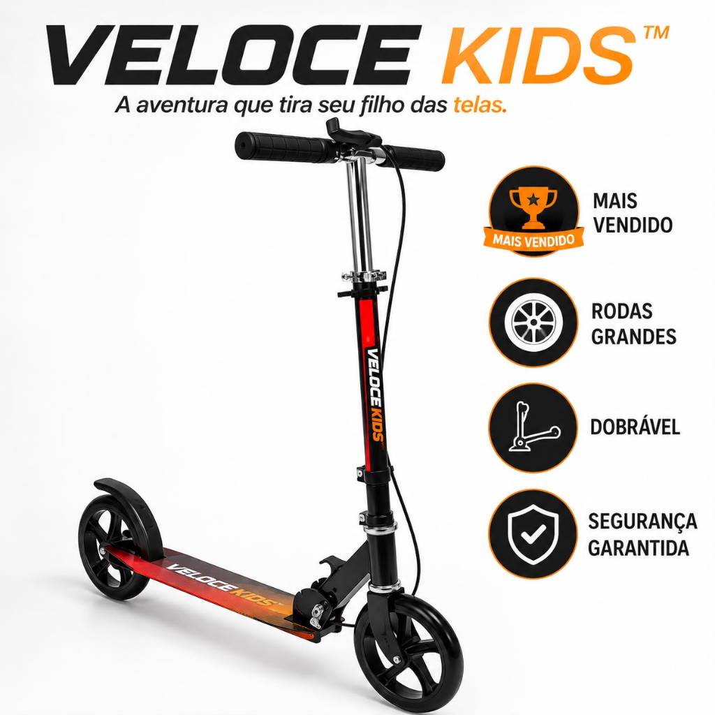 Patinete Infantil Menino Menina Dobrável Ajustável 2 Rodas Grandes Freio no Guidão Resistente Metal