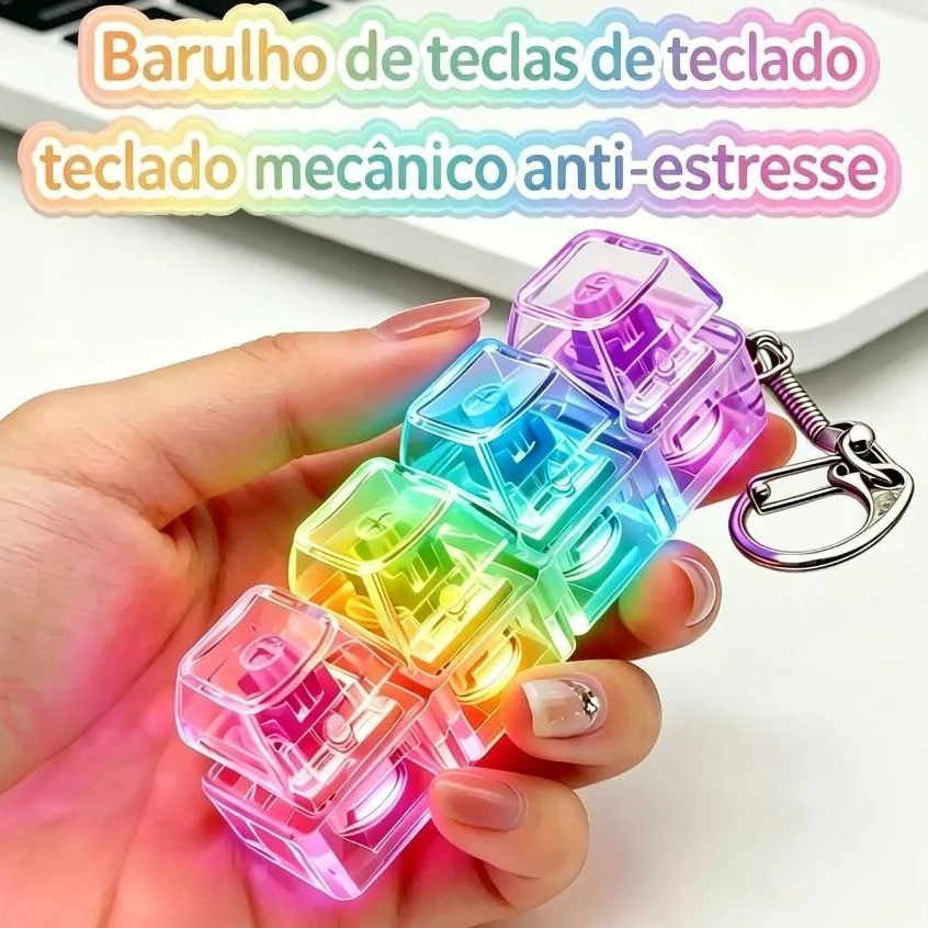 Mini Teclado Mecânico Anti-Ansiedade em Chaveiro com 4 Teclas Clicáveis – Som Tátil Relaxante
