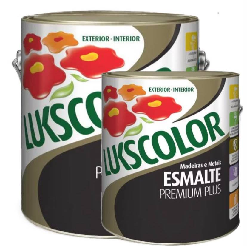 Tinta Esmalte Premum Plus Sintetico Brilhante Base Agua Lukscolor Cores- 900ml e 3,6Lt. / 36 Cores