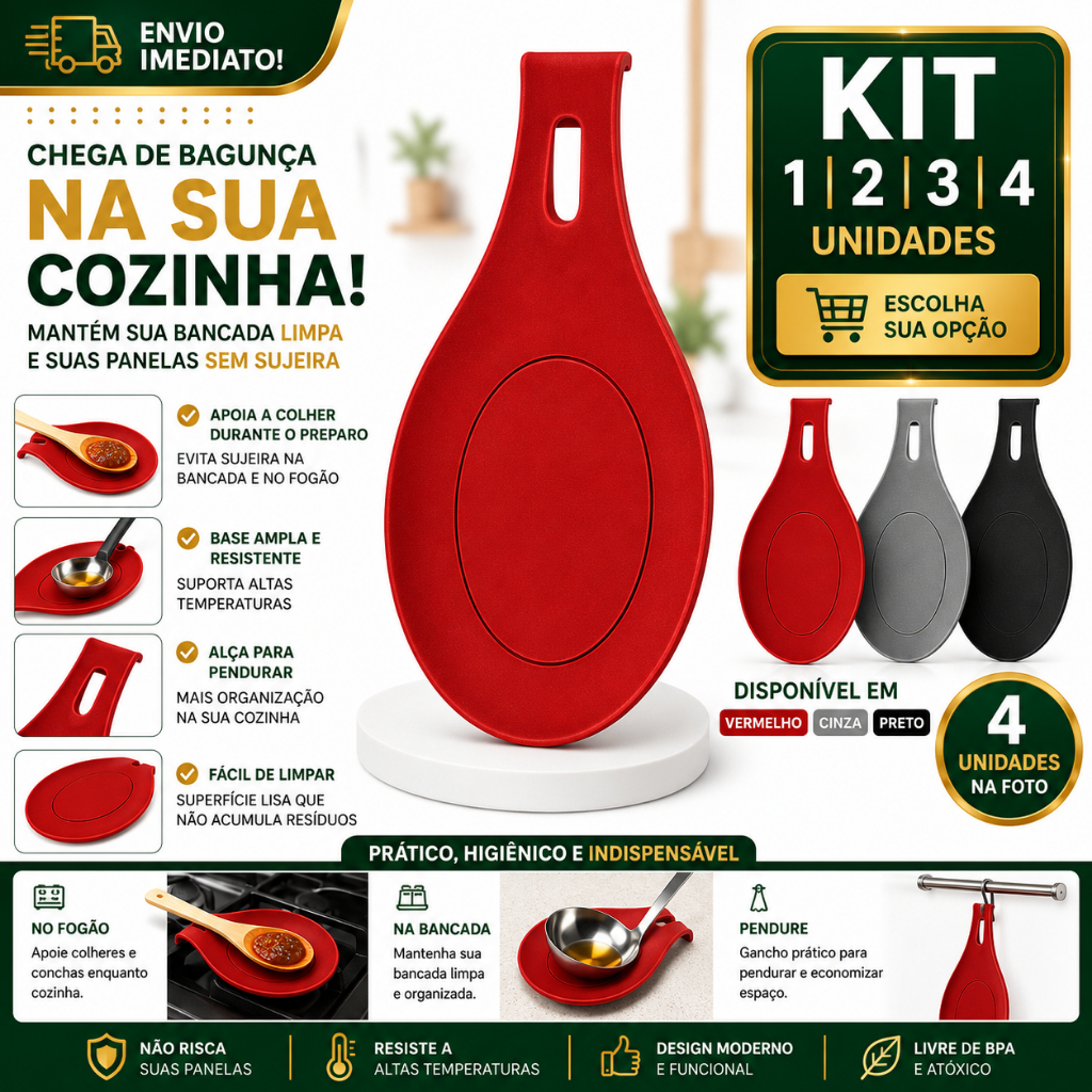 Descanso De Colher Silicone 1/2/3/4 Resistente Ao Calor Para Talheres E Utensílios Cozinha 20cm Fácil Limpeza