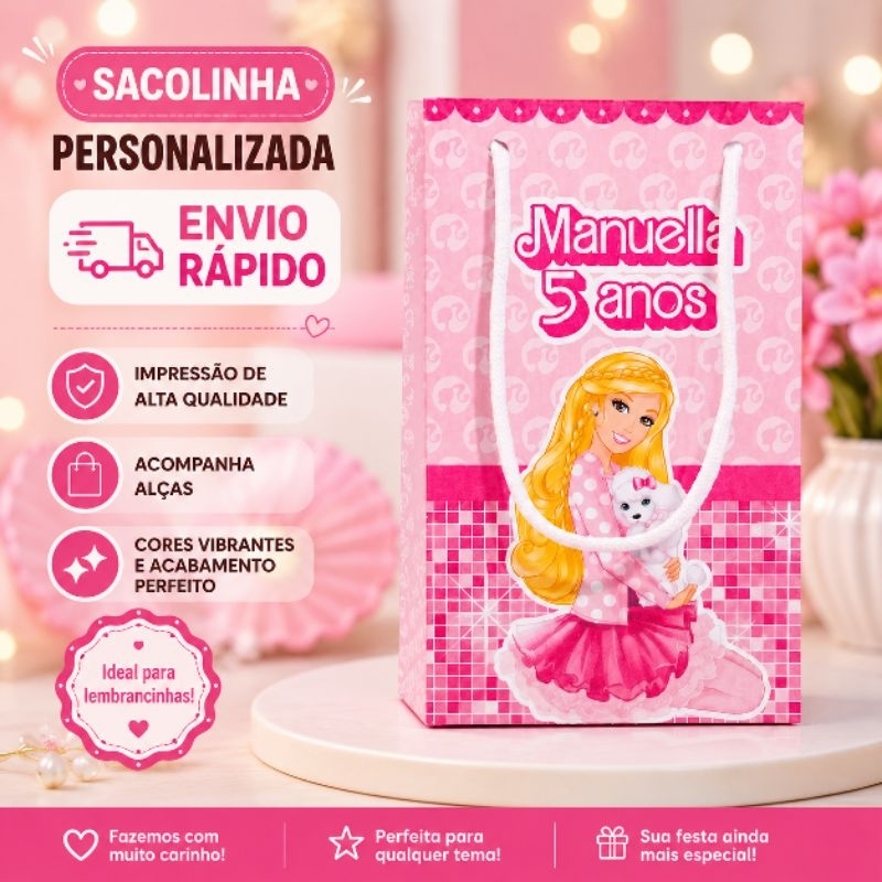 ENVIO RÁPIDO Sacolinha Personalizada Barbiee Lembrancinhas Aniversário Lancheirinha Maletinha Pegue e Monte
