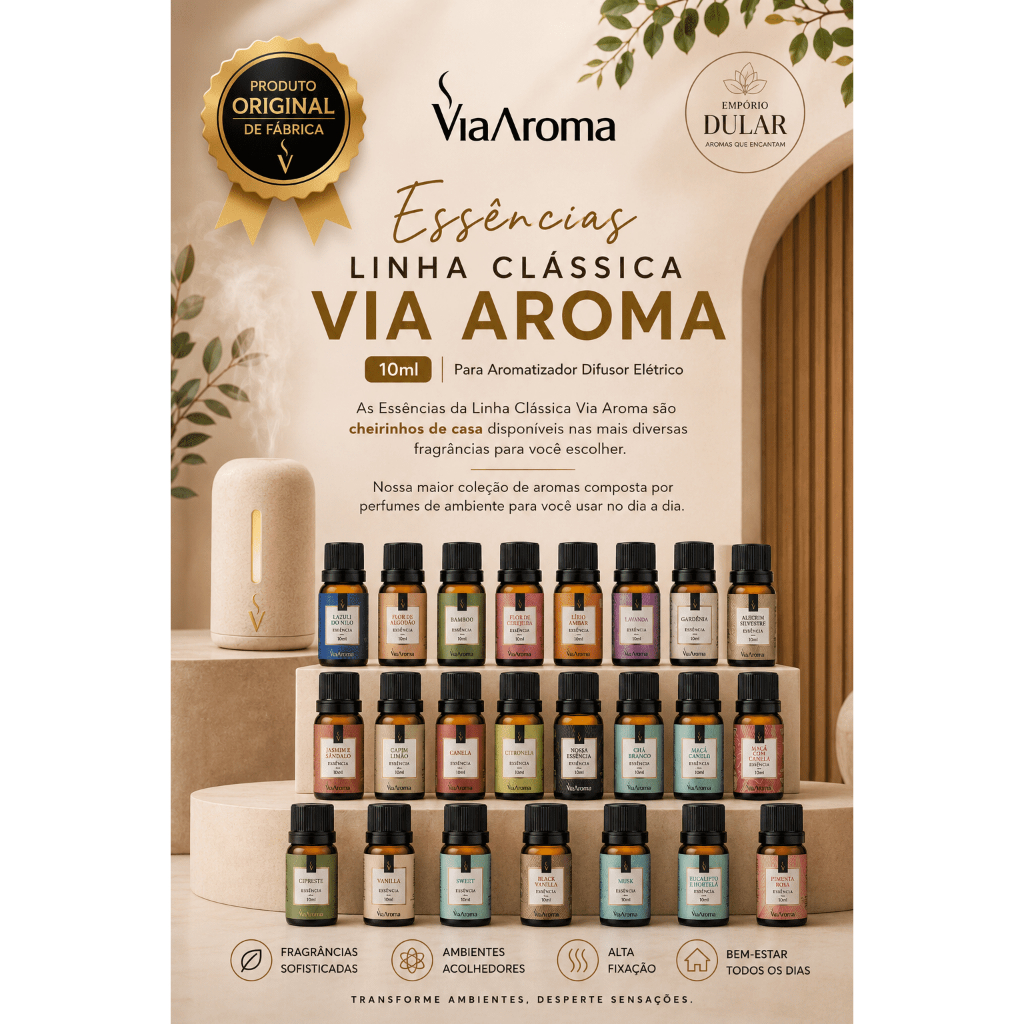 ESSÊNCIA VIA AROMA PARA AROMATIZADOR - DIFUSOR ELÉTRICO DE AMBIENTES 10 ML - LINHA CLÁSSICA.