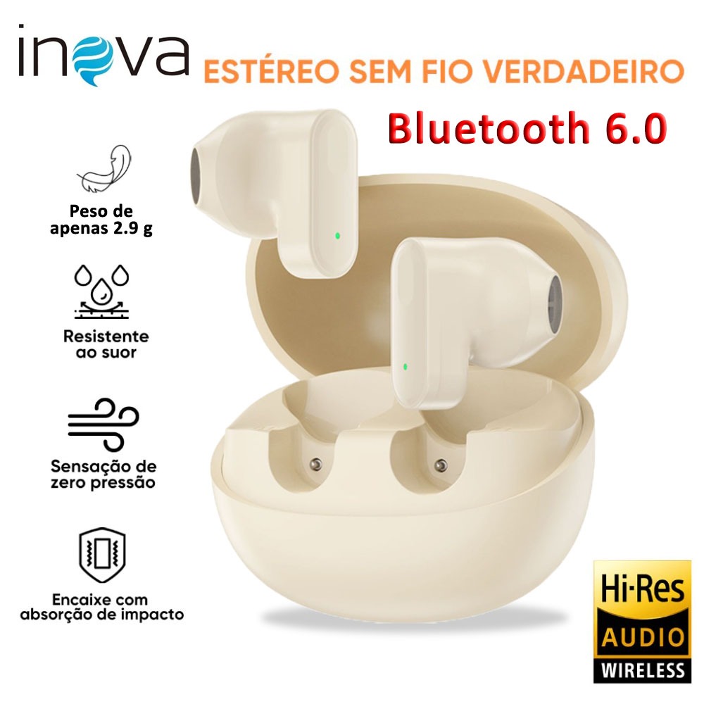 INOVA Fone De Ouvido Bluetooth 6.0 Toque de Impressão Digital 15H Autonomia ANC Cancelando Ruído