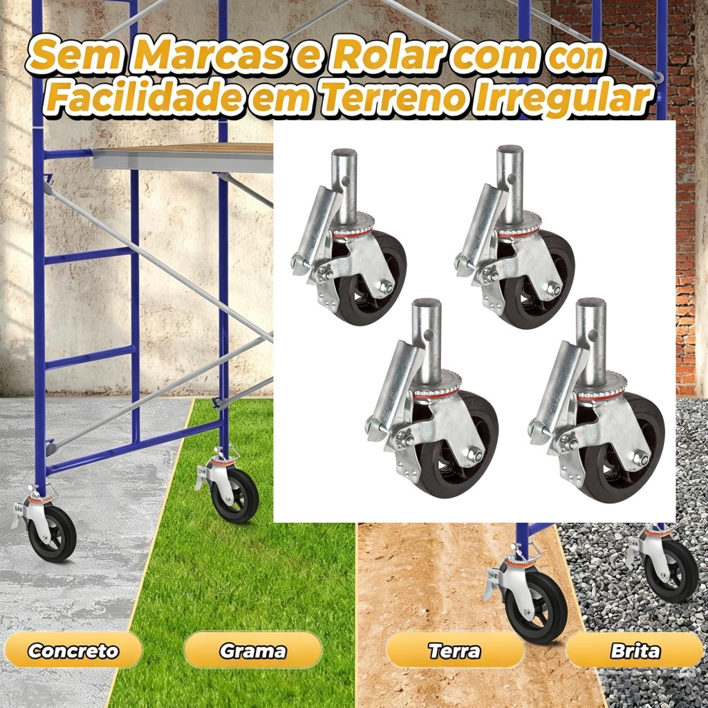 Kit 4 Rodinhas Giratórias com Trava, Suporte até 1600kg, Uso Doméstico e Reformas Residenciais