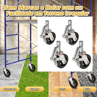 Kit 4 Rodinhas Giratórias com Trava, Suporte até 1600kg, Uso Doméstico e Reformas Residenciais