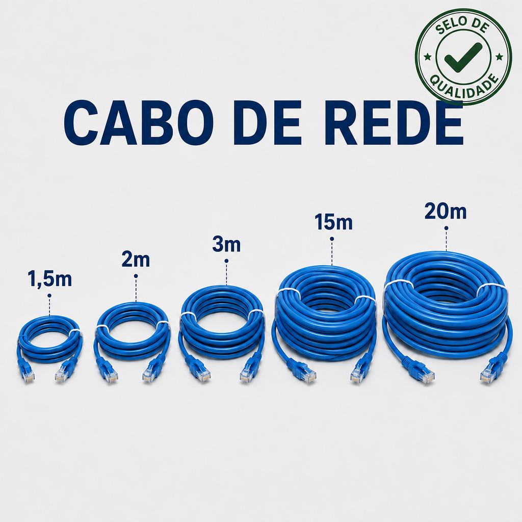 Cabo De Rede CAT5E PATCH CORD 1,5/2/3/15/20 Metros Internet, Roteador, Smartv, Tvbox, Games, Câmeras