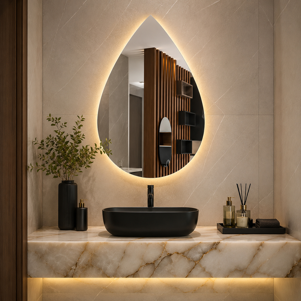 Espelho Decorativo Orgânico GOTA com LED A PILHA ou FONTE