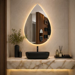 Espelho Decorativo Orgânico GOTA com LED A PILHA ou FONTE