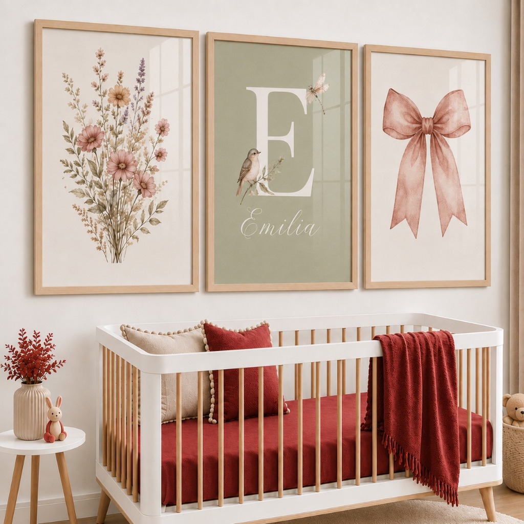 Kit 3 Quadros Decorativos Infantil Borboleta Lilás Aquarela Personalizado com Nome e Inicial do Bebê Premium